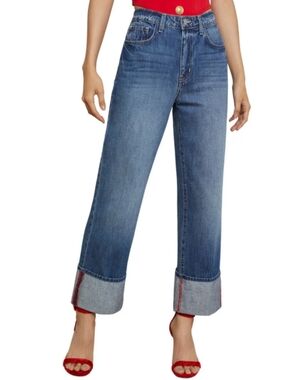 L’AGENCE Wide Leg Jeans Leighton Cropped Cuffed Stovepipe Size 25 NWOT Boho